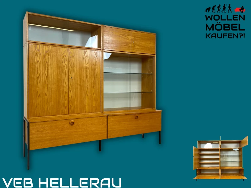 WMK I Stilvolles modulares Designer Regalsystem 430 I Joachim Nebelung I VEB Hellerau I Bücherschrank Highboard Regalwand Stringregal Wohnwand Vitrine Glasvitrine Mid-Century Vintage DDR 60er Retro I