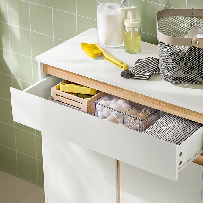 SoBuy | Wäscheschrank mit Wäschesack | Wäschesammler | Badmöbel | Weiß | BZR79-W