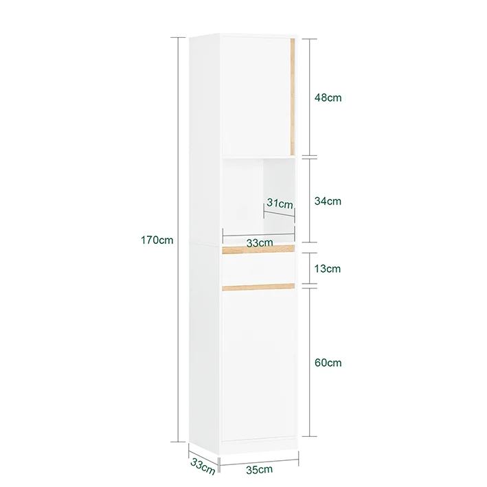 SoBuy | Bad Hochschrank | Badschrank mit 2 Türen | Badregal | Badezimmermöbel | Weiß | BZR80-W