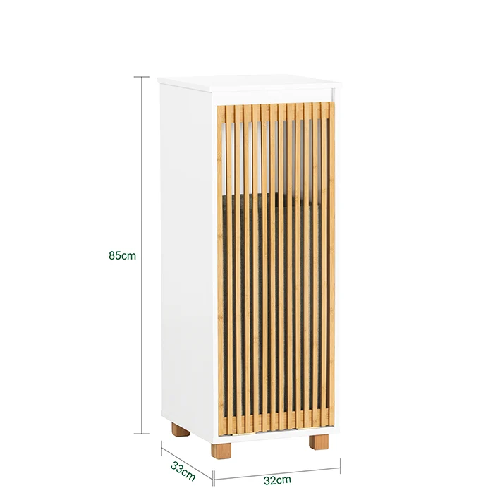 SoBuy | Wäscheschrank mit ausklappbarem Wäschesack | Wäschesammler | Badschrank | Weiß-Natur | BZR126-W