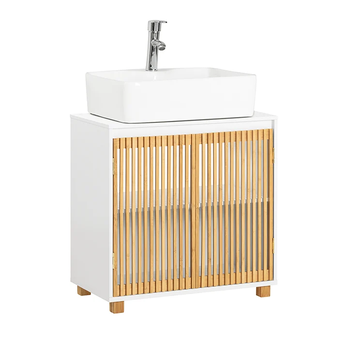SoBuy | Waschbeckenunterschrank | Badschrank | Waschtisch | Weiß-Natur | BZR125-W