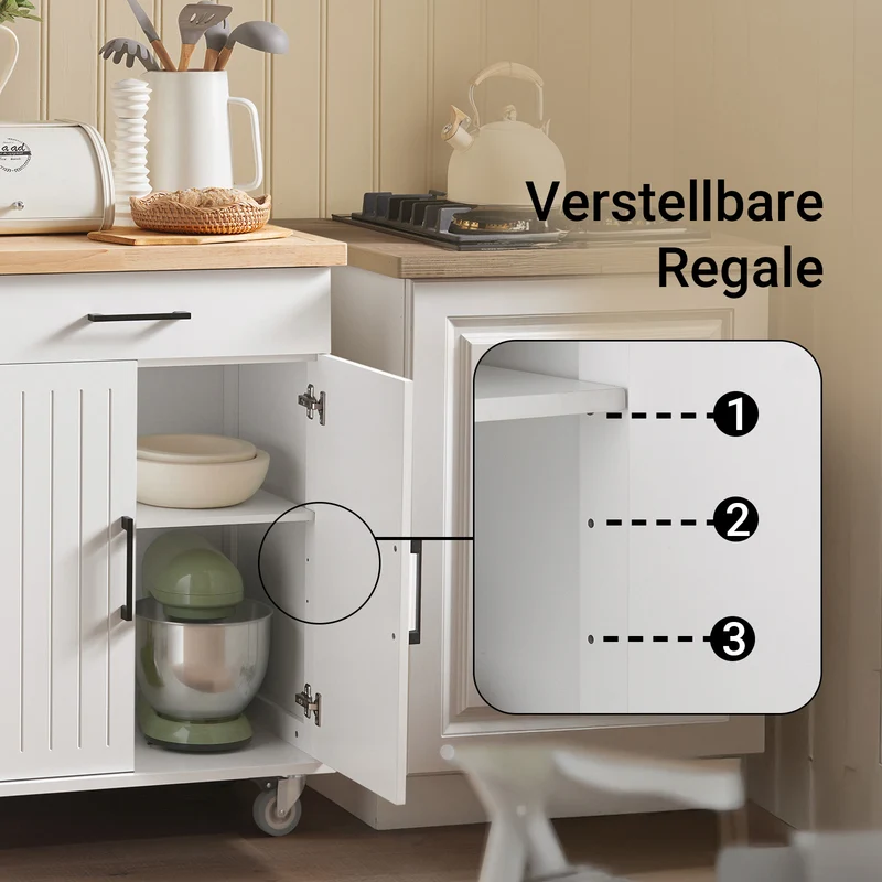SoBuy | Küchenwagen | Rollwagen | Küchenschrank | Servierwagen | Weiß-Natur | FKW119-WN