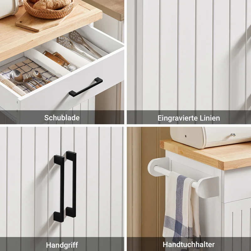 SoBuy | Küchenwagen | Rollwagen | Küchenschrank | Servierwagen | Weiß-Natur | FKW119-WN
