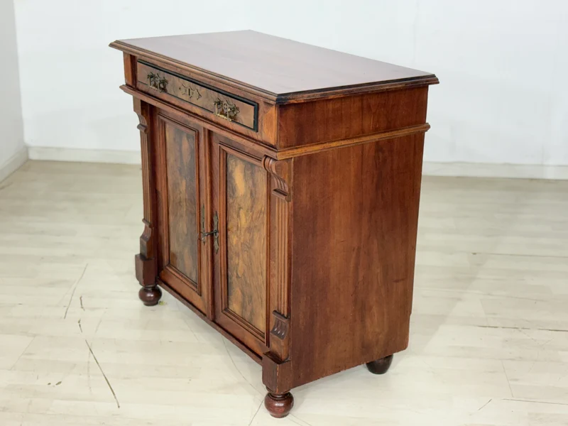 Sehr schönes Antikes Gründerzeit Vertiko Kommode um 1900 – Edles Nussbaumfurnier & Messingbeschläge