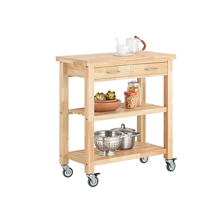 SoBuy | Küchenwagen | aus Kautschukholz | Servierwagen | FKW24-II-N