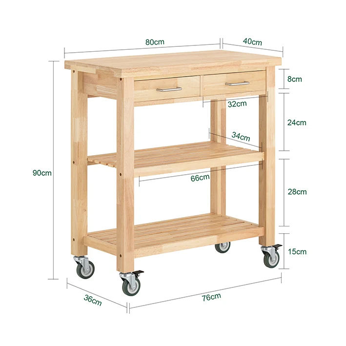 SoBuy | Küchenwagen | aus Kautschukholz | Servierwagen | FKW24-II-N