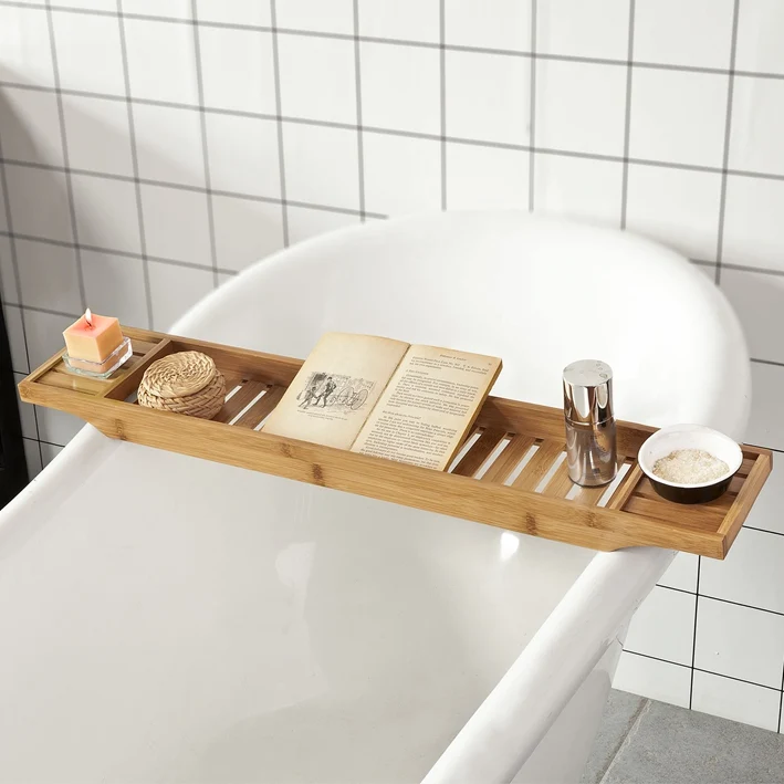 SoBuy | 80cm Lang Badewannenablage | Badewannenbrett Bambus | FRG212-N