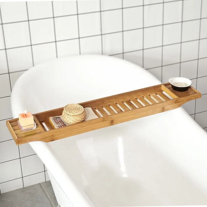 SoBuy | 80cm Lang Badewannenablage | Badewannenbrett Bambus | FRG212-N