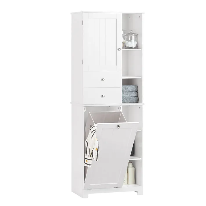 SoBuy | Hochschrank | mit ausklappbarem Wäschesack | Badschrank | Badregal | Weiß | BZR104-W