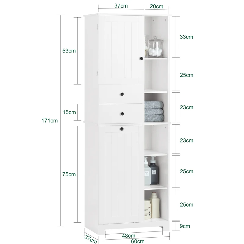 SoBuy | Hochschrank | mit ausklappbarem Wäschesack | Badschrank | Badregal | Weiß | BZR104-W