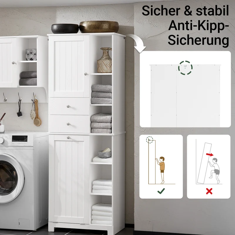 SoBuy | Hochschrank | mit ausklappbarem Wäschesack | Badschrank | Badregal | Weiß | BZR104-W