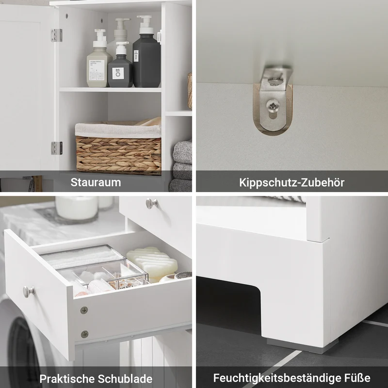 SoBuy | Hochschrank | mit ausklappbarem Wäschesack | Badschrank | Badregal | Weiß | BZR104-W