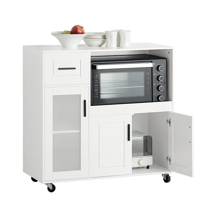 SoBuy | Küchenwagen | Sideboard auf Rollen | Mikrowellenschrank | Weiß | FSB78-W