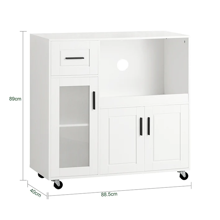SoBuy | Küchenwagen | Sideboard auf Rollen | Mikrowellenschrank | Weiß | FSB78-W