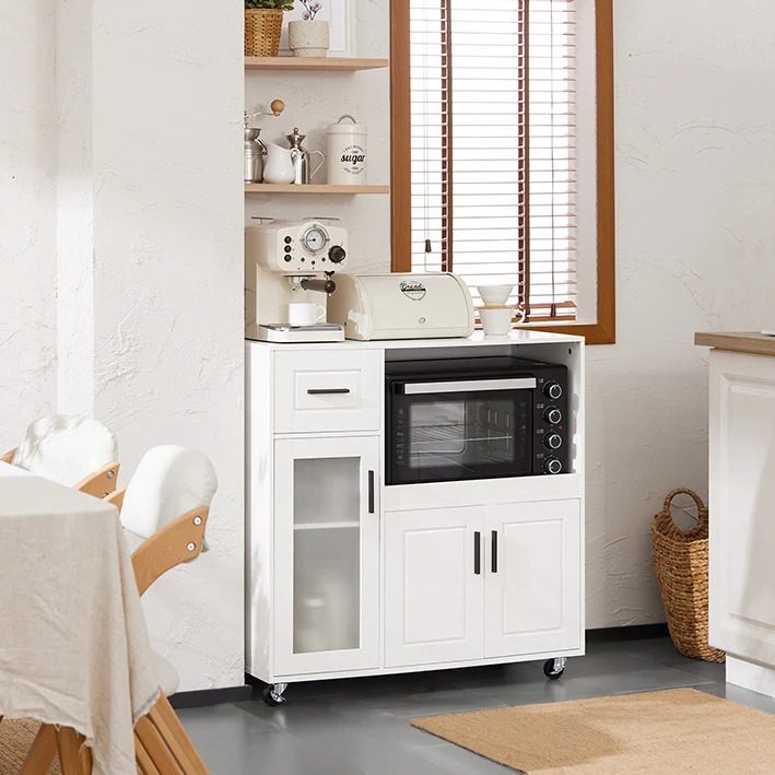 SoBuy | Küchenwagen | Sideboard auf Rollen | Mikrowellenschrank | Weiß | FSB78-W