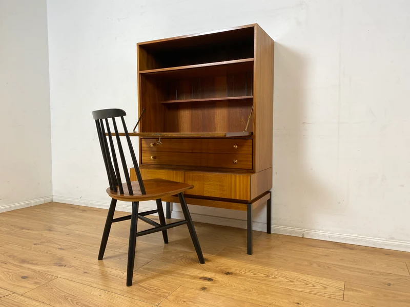 Sehr schöner aufklappbarer Mid-Century Schreibschrank I Sekretär Schreibkommode Schreibtisch Bücherschrank Regal Highboard Kommode Sideboard 60er 70er VEB Vintage I