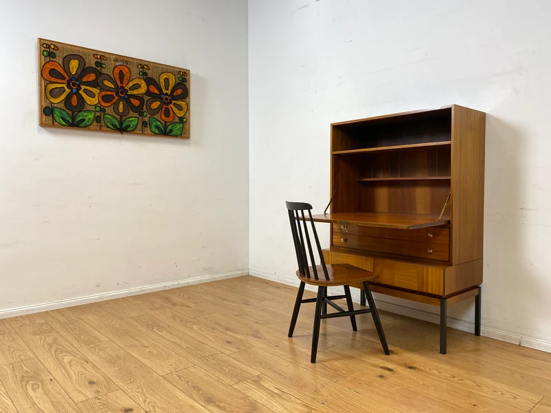 Sehr schöner aufklappbarer Mid-Century Schreibschrank I Sekretär Schreibkommode Schreibtisch Bücherschrank Regal Highboard Kommode Sideboard 60er 70er VEB Vintage I