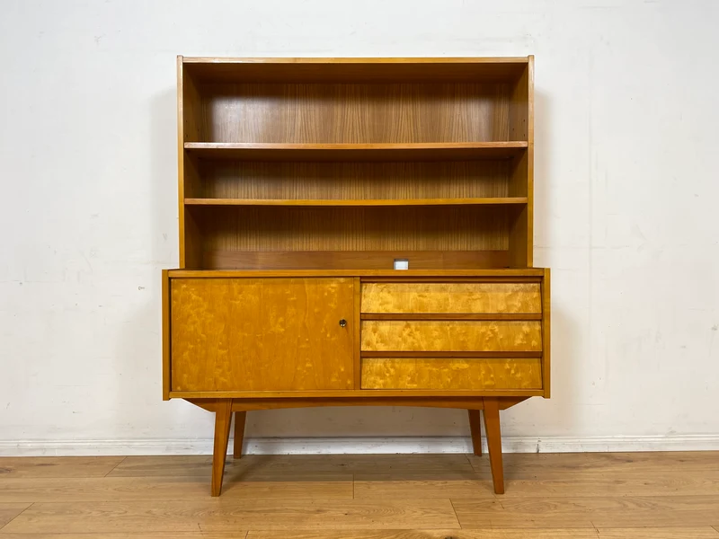 Stilvoller heller 60er Jahre Bücherschrank mit abnehmbarem Regal Oberteil & Schubladen I Bücherregal Highboard Sideboard Kommode Geschirrschrank Vintage Mid-Century 50er
