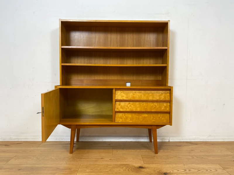 Stilvoller heller 60er Jahre Bücherschrank mit abnehmbarem Regal Oberteil & Schubladen I Bücherregal Highboard Sideboard Kommode Geschirrschrank Vintage Mid-Century 50er