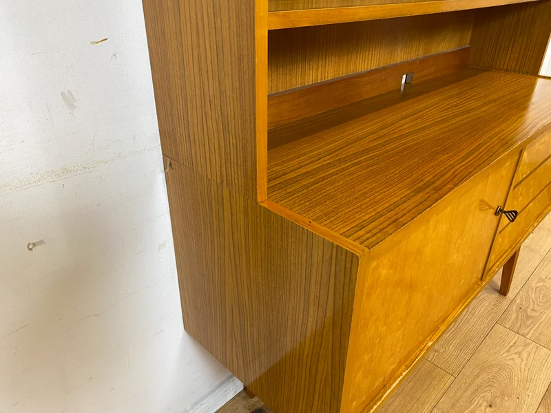 Stilvoller heller 60er Jahre Bücherschrank mit abnehmbarem Regal Oberteil & Schubladen I Bücherregal Highboard Sideboard Kommode Geschirrschrank Vintage Mid-Century 50er