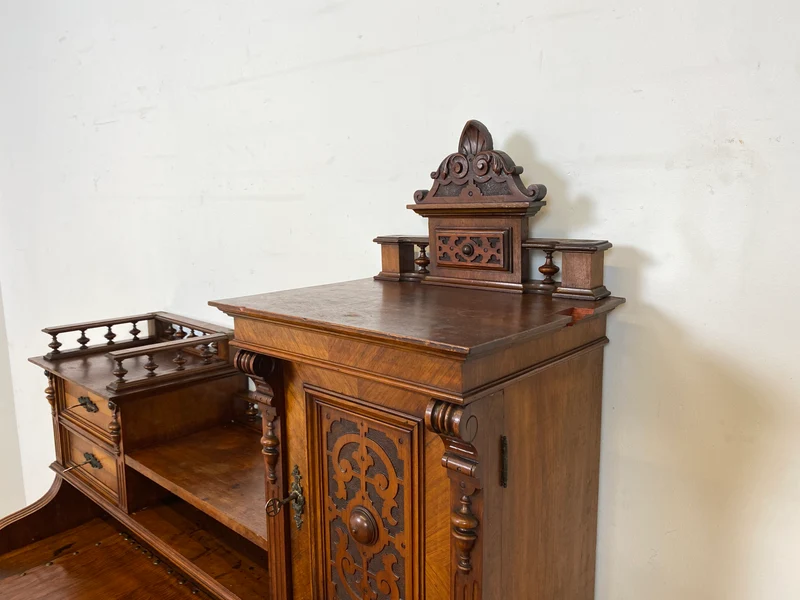Wunderschöner antiker Schreibtisch mit Aufsatz, gedrechselten Balustern und kannelierten Pilastern I Aufsatzschreibtisch Sekretär Desk Gründerzeit Historismus Vintage I