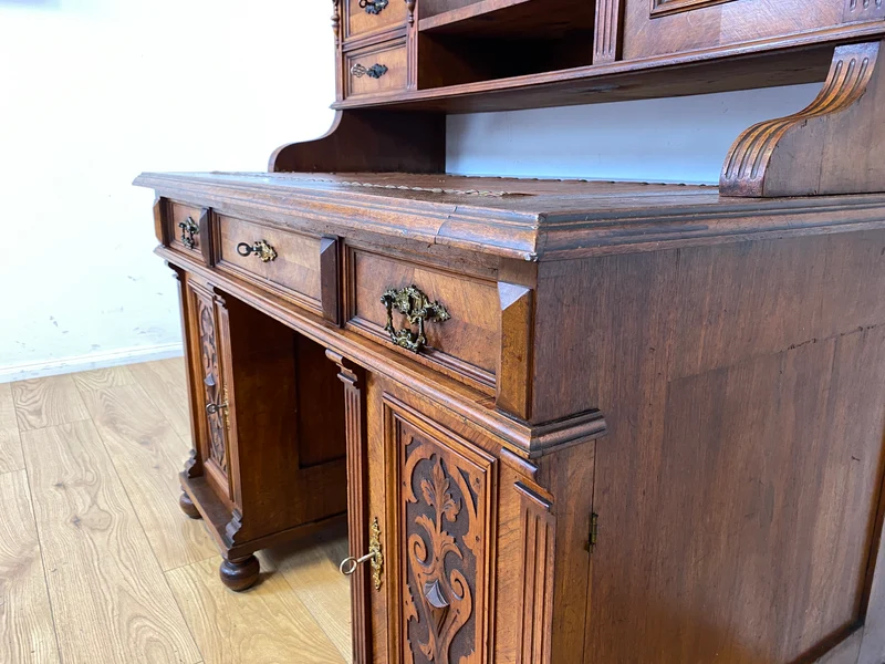 Wunderschöner antiker Schreibtisch mit Aufsatz, gedrechselten Balustern und kannelierten Pilastern I Aufsatzschreibtisch Sekretär Desk Gründerzeit Historismus Vintage I