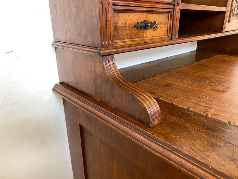 Wunderschöner antiker Schreibtisch mit Aufsatz, gedrechselten Balustern und kannelierten Pilastern I Aufsatzschreibtisch Sekretär Desk Gründerzeit Historismus Vintage I