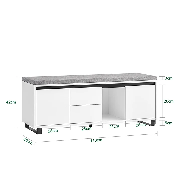 SoBuy | Schuhbank mit 2 Schubladen | Sitzbank | schuhschrank | Dielenbank | Weiß | FSR176-W