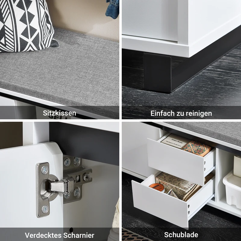 SoBuy | Schuhbank mit 2 Schubladen | Sitzbank | schuhschrank | Dielenbank | Weiß | FSR176-W
