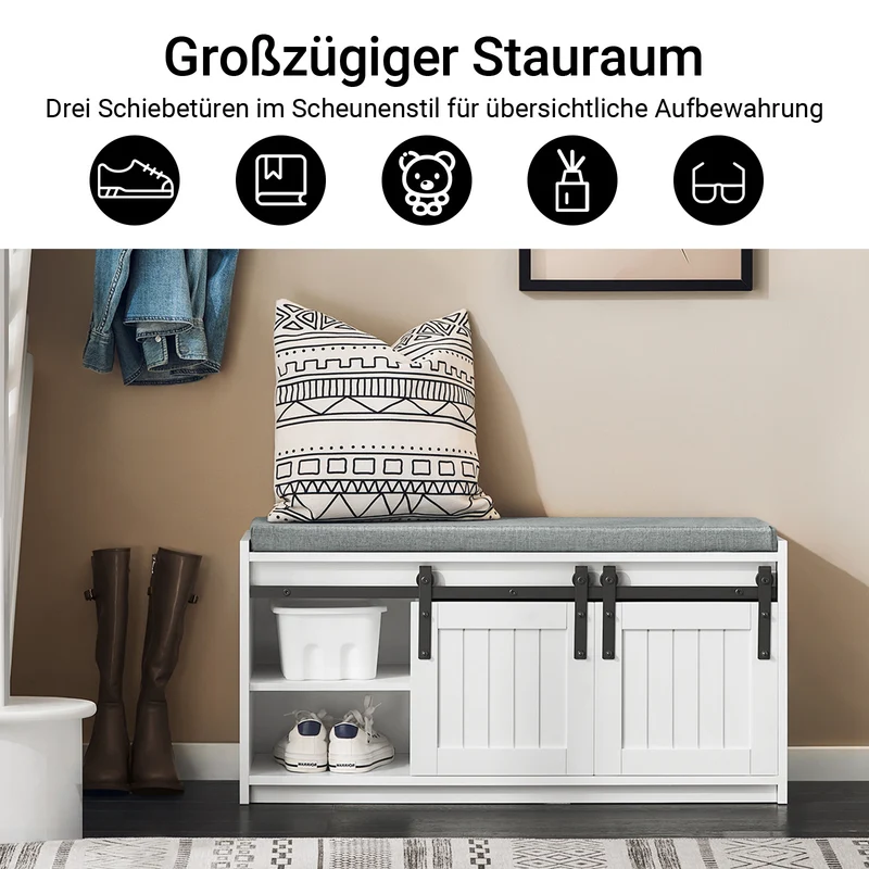 SoBuy | Schuhbank mit Sitzfläche | Sitzbank | Dielenbank | Schuhregal | Weiß | FSR133-K-W