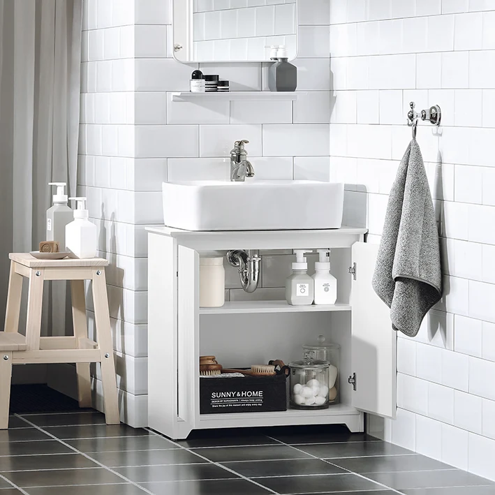 SoBuy | Waschbeckenunterschrank | Badezimmerschrank | Waschtisch | Weiß | BZR108-W