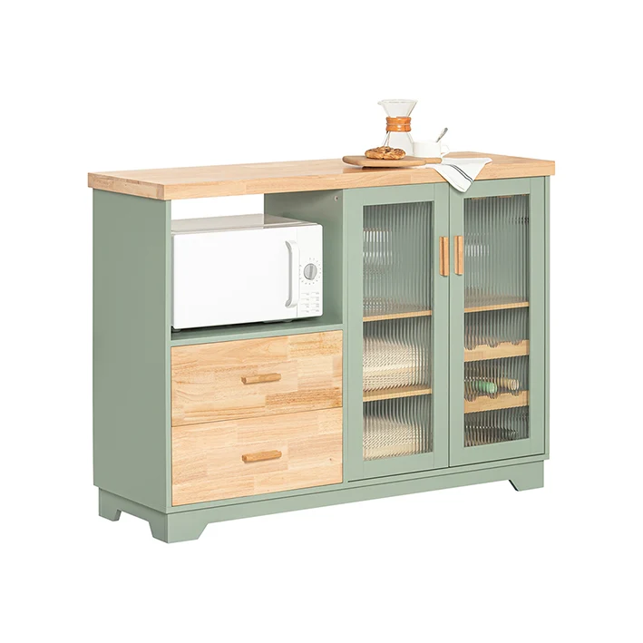SoBuy | Sideboard mit 2 Glastüren | Küchenschrank | Vitrinen & Vitrinenschränke | Grün | FSB81-GR