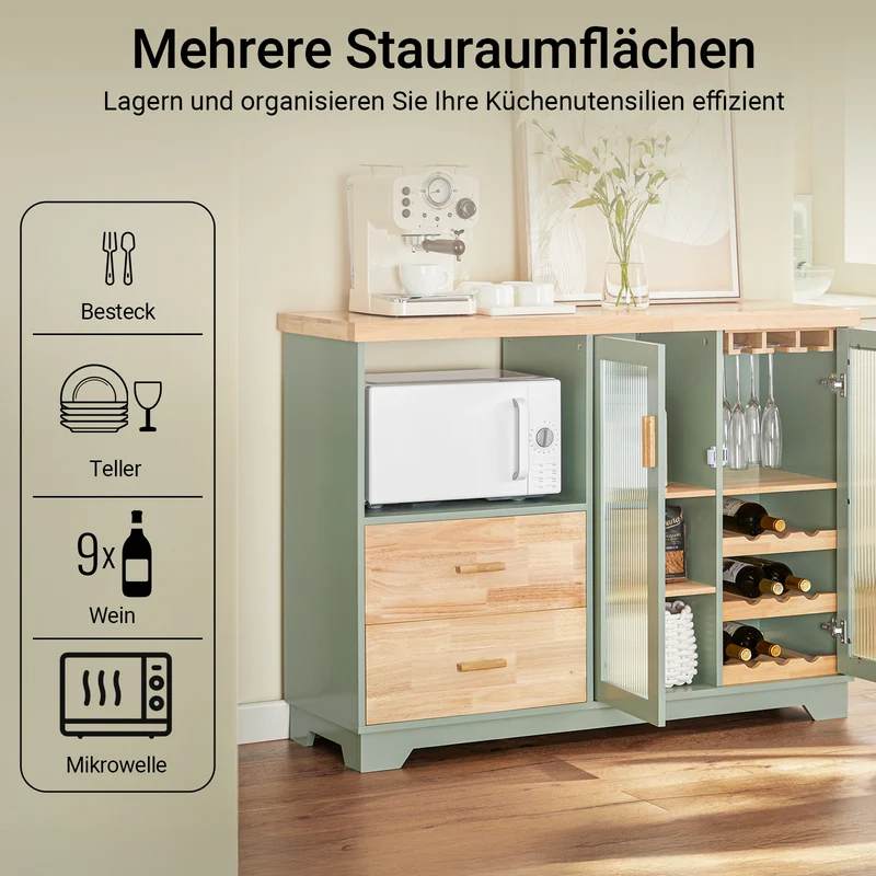 SoBuy | Sideboard mit 2 Glastüren | Küchenschrank | Vitrinen & Vitrinenschränke | Grün | FSB81-GR