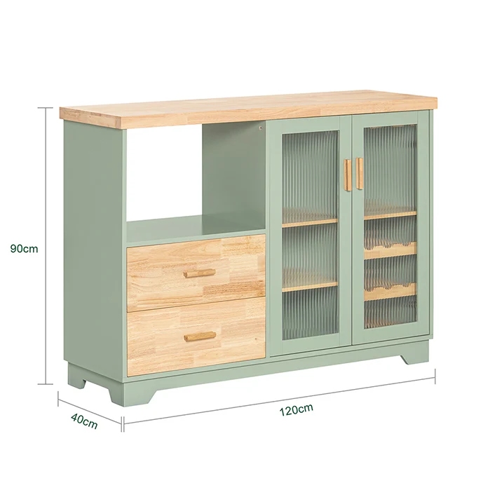 SoBuy | Sideboard mit 2 Glastüren | Küchenschrank | Vitrinen & Vitrinenschränke | Grün | FSB81-GR