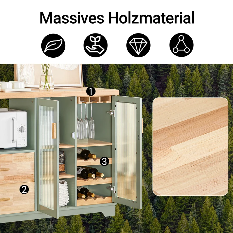 SoBuy | Sideboard mit 2 Glastüren | Küchenschrank | Vitrinen & Vitrinenschränke | Grün | FSB81-GR