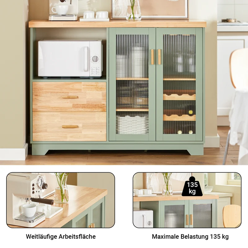 SoBuy | Sideboard mit 2 Glastüren | Küchenschrank | Vitrinen & Vitrinenschränke | Grün | FSB81-GR