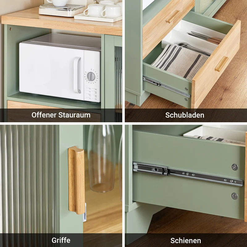 SoBuy | Sideboard mit 2 Glastüren | Küchenschrank | Vitrinen & Vitrinenschränke | Grün | FSB81-GR