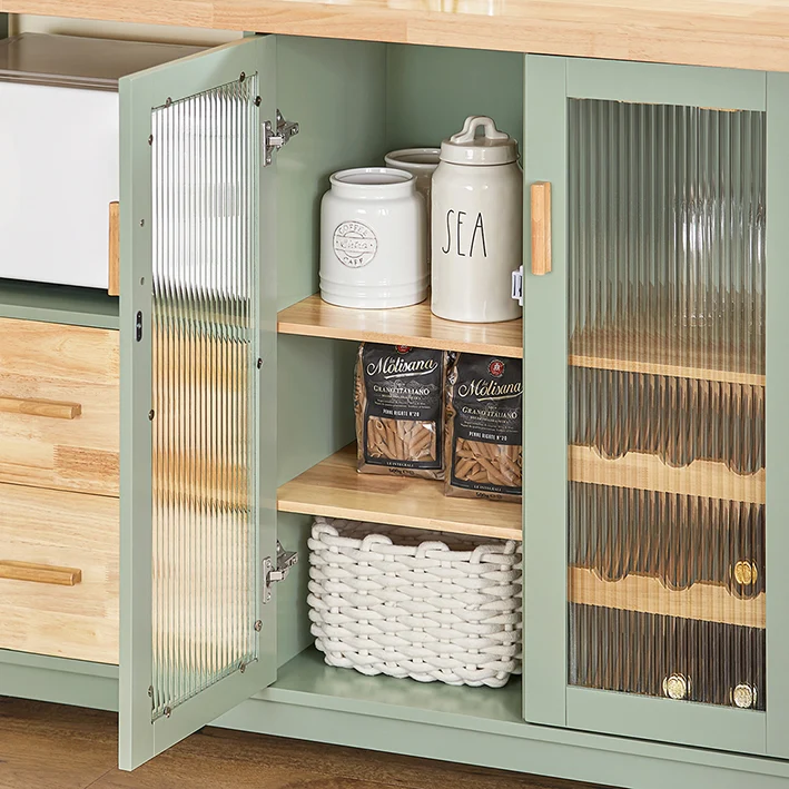 SoBuy | Sideboard mit 2 Glastüren | Küchenschrank | Vitrinen & Vitrinenschränke | Grün | FSB81-GR