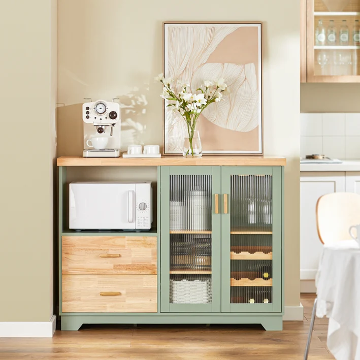 SoBuy | Sideboard mit 2 Glastüren | Küchenschrank | Vitrinen & Vitrinenschränke | Grün | FSB81-GR