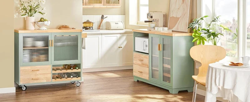 SoBuy | Sideboard mit 2 Glastüren | Küchenschrank | Vitrinen & Vitrinenschränke | Grün | FSB81-GR