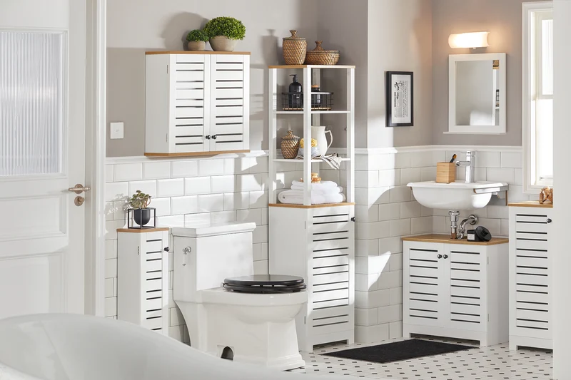 SoBuy | Bad Hochschrank | Badschrank Weiß | Badezimmermöbel | BZR43-W