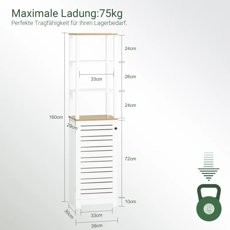 SoBuy | Bad Hochschrank | Badschrank Weiß | Badezimmermöbel | BZR43-W