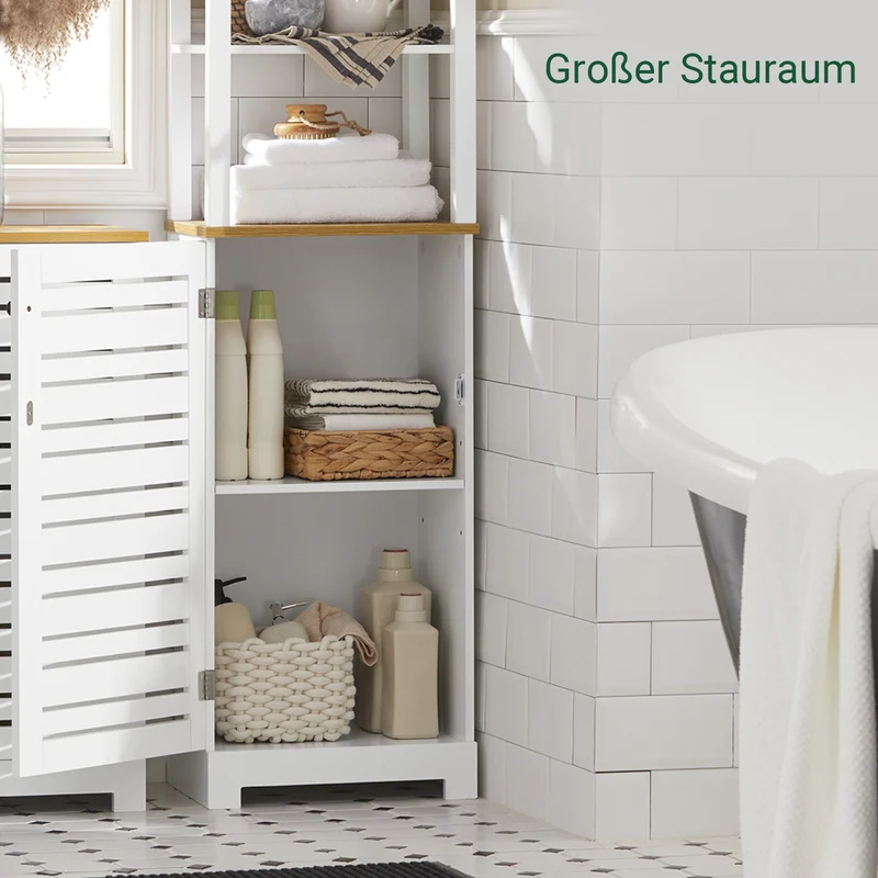 SoBuy | Bad Hochschrank | Badschrank Weiß | Badezimmermöbel | BZR43-W