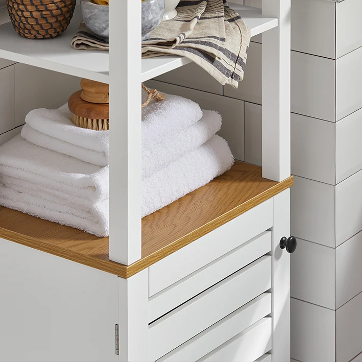 SoBuy | Bad Hochschrank | Badschrank Weiß | Badezimmermöbel | BZR43-W