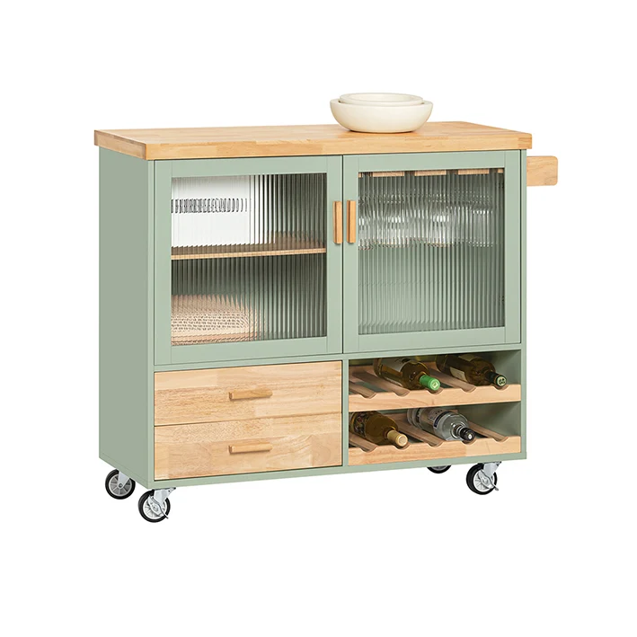 SoBuy | Küchenwagen mit Flaschenablage | Kücheninsel mit Weinglashalter | Sideboard | Grün | FKW114-GR