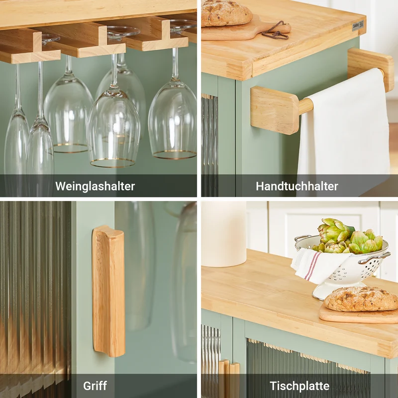 SoBuy | Küchenwagen mit Flaschenablage | Kücheninsel mit Weinglashalter | Sideboard | Grün | FKW114-GR