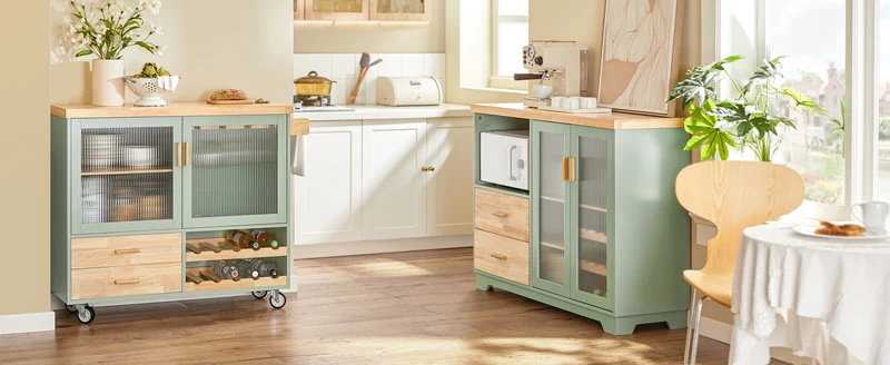 SoBuy | Küchenwagen mit Flaschenablage | Kücheninsel mit Weinglashalter | Sideboard | Grün | FKW114-GR