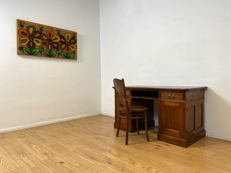 Sehr schöner antiker Schreibtisch aus vollem Holz in Eiche mit Schubladen und Messinggriffen, um 1910 I Arbeitstisch Bürotisch Sekretär Desk Vintage Gründerzeit I