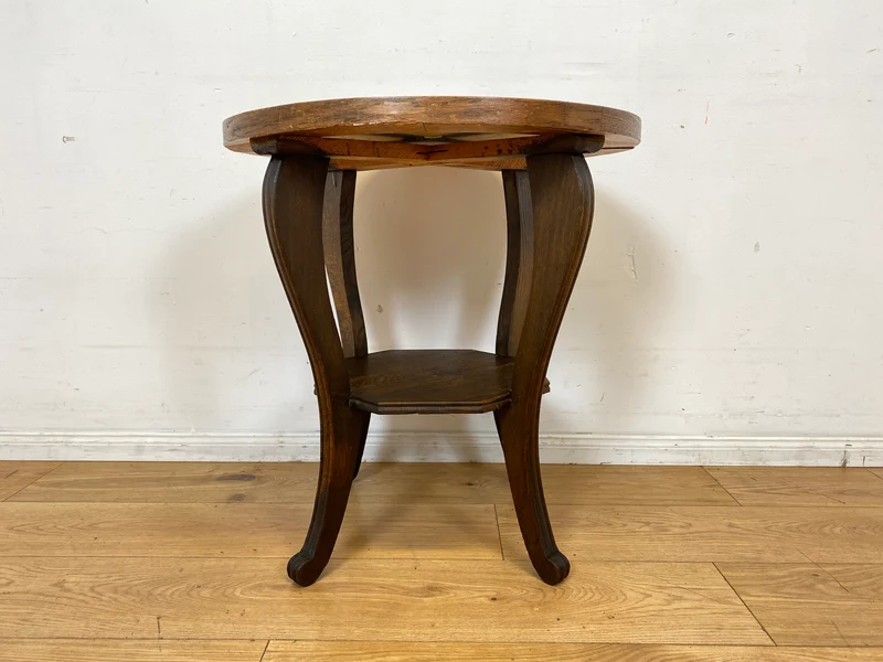 Sehr schöner runder handverzierter antiker Beistelltischtisch mit Marmor Platte und Ablage I Tisch Beistelltisch Rauchertisch Couchtisch Marmortisch Jugendstil Barock Vintage I