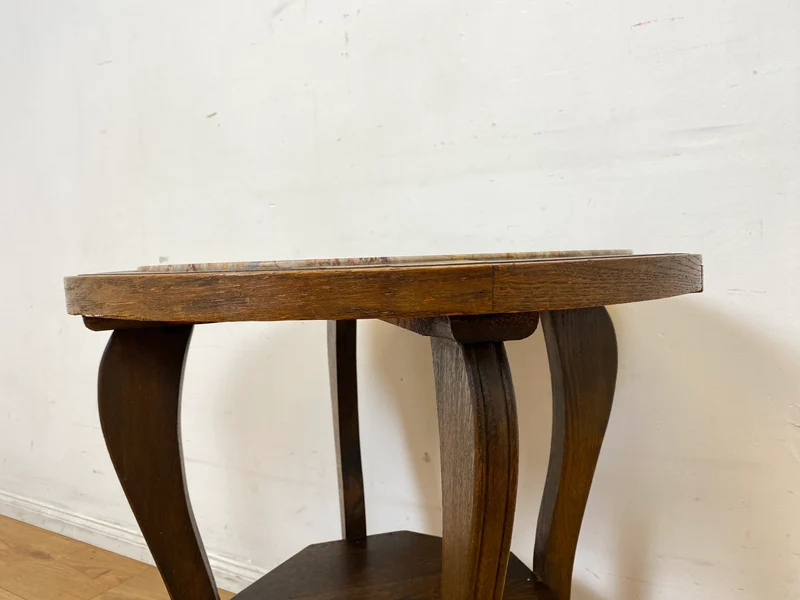 Sehr schöner runder handverzierter antiker Beistelltischtisch mit Marmor Platte und Ablage I Tisch Beistelltisch Rauchertisch Couchtisch Marmortisch Jugendstil Barock Vintage I